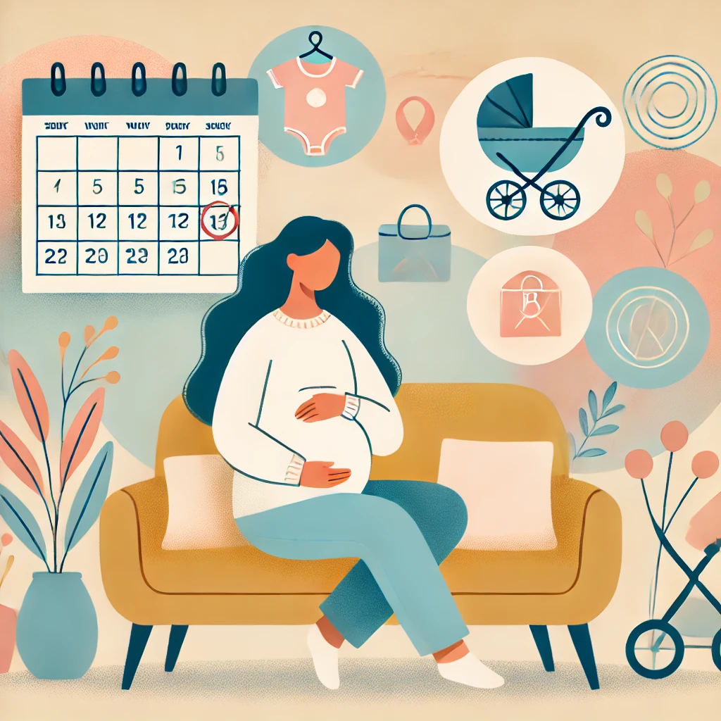 Pregnant woman on a coach